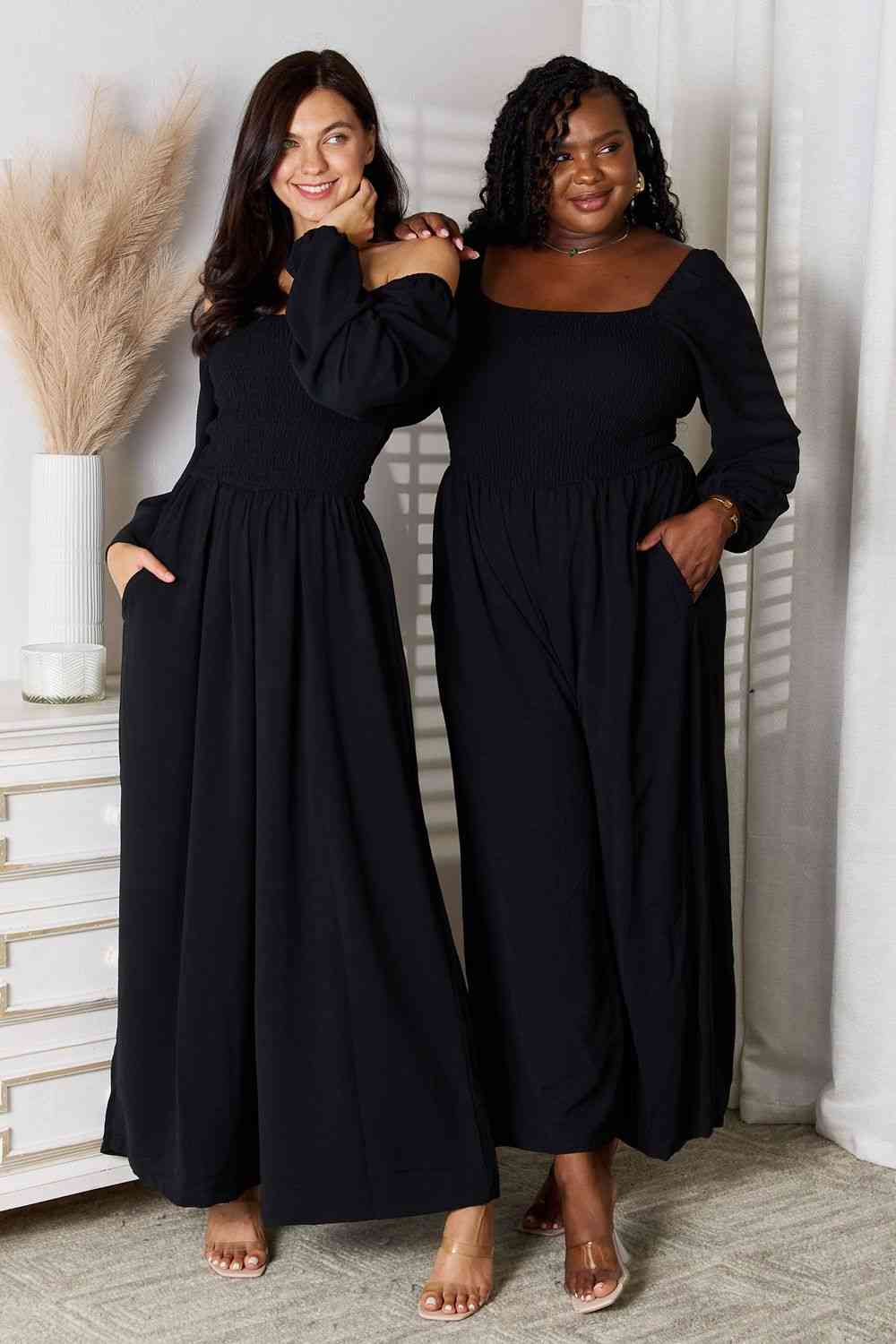 Double Take Square Neck Jumpsuit with Pockets Black