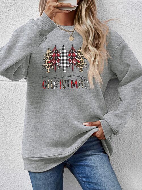 MERRY CHRISTMAS Round Neck Long Sleeve Sweatshirt Charcoal