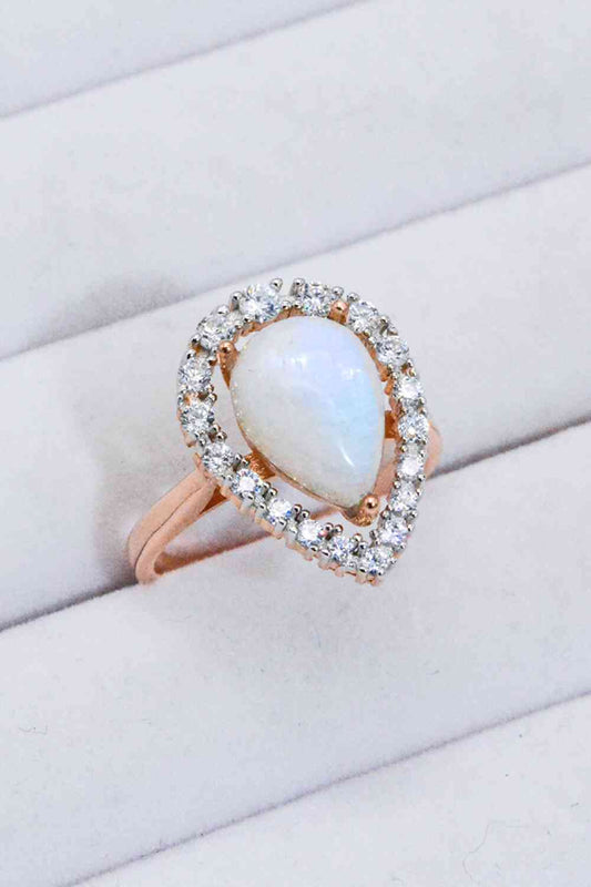 Moonstone Teardrop-Shaped 925 Sterling Silver Ring Moonstone/Rose Gold