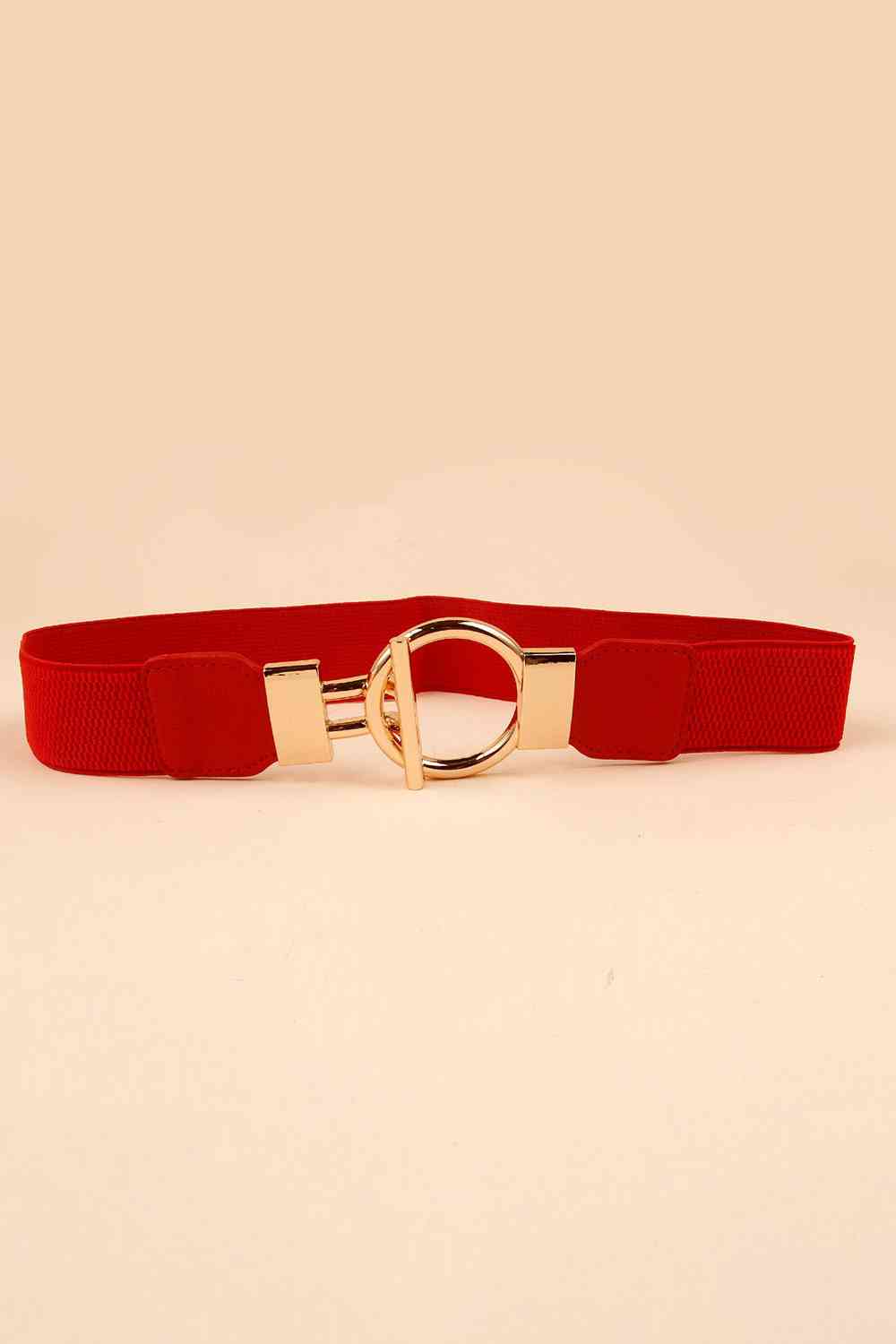 Circle Shape Buckle Zinc Alloy Buckle PU Leather Belt Red One Size