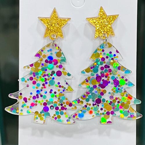 Christmas Tree Acrylic Dangle Earrings Mid Green One Size