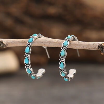 Artificial Turquoise Silver-Plated Hoop Earrings Silver One Size