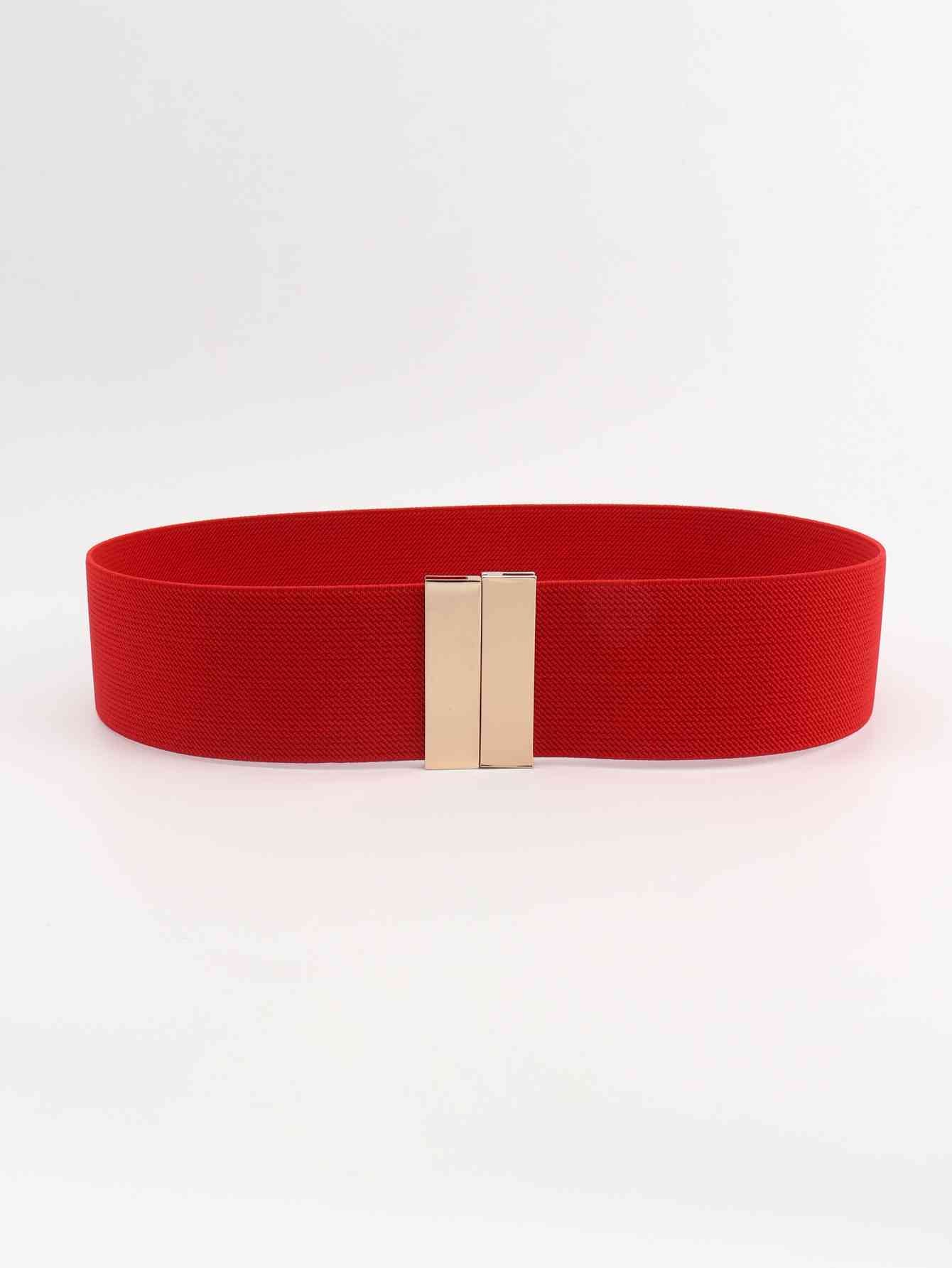 Alloy Buckle Elastic Belt Deep Red One Size