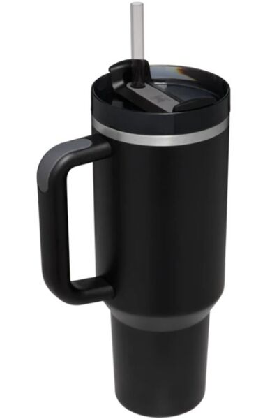 Stainless Steel Tumbler with Upgraded Handle and Straw Black One Size