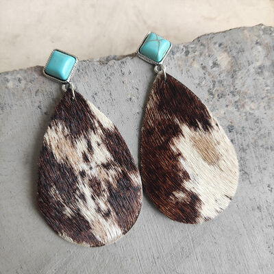 Artificial Turquoise Teardrop Earrings Coffee Brown One Size