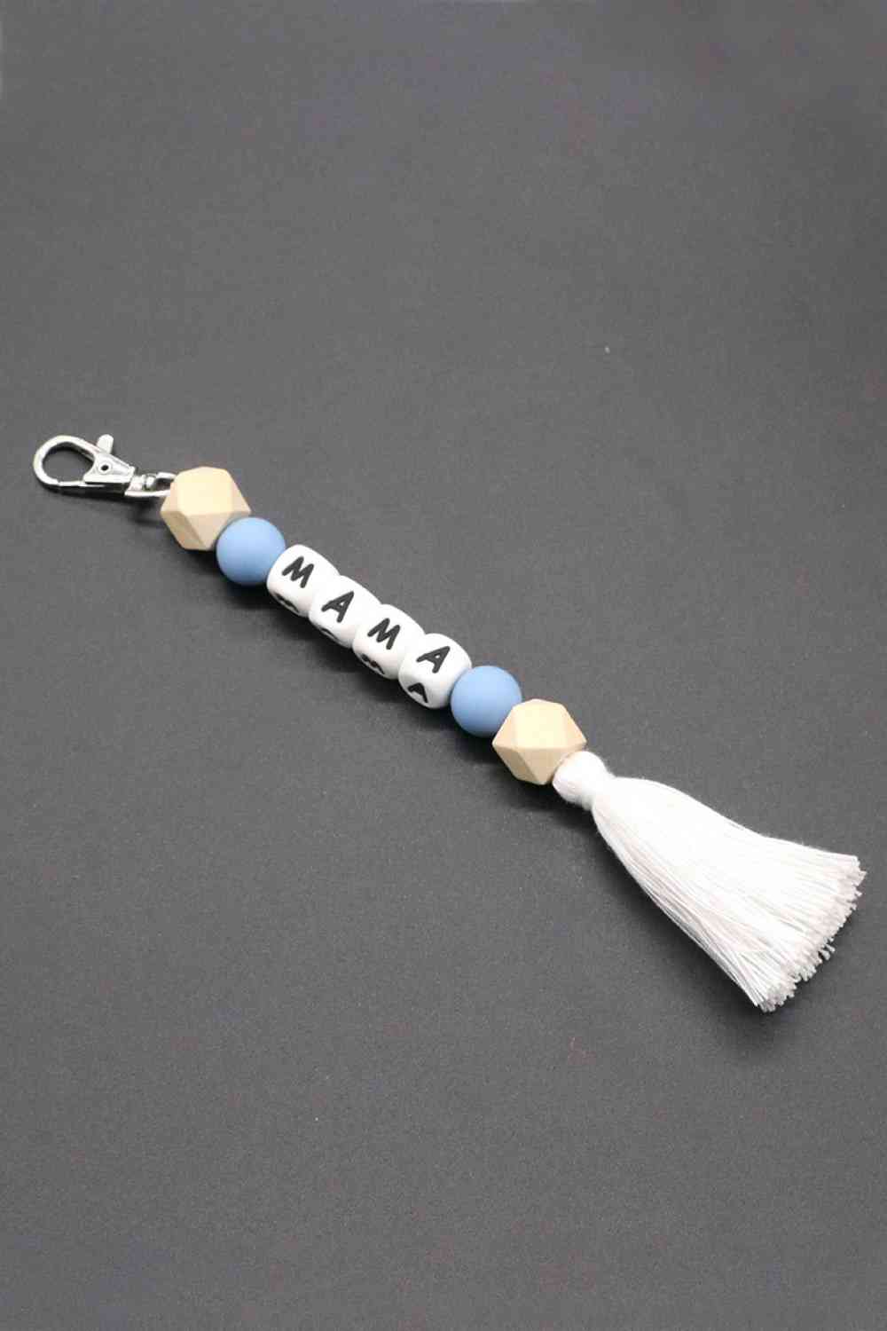 Assorted 2-Pack Mama Beaded Tassel Keychain Blue/Pastel Yellow/MAMA Printed One Size