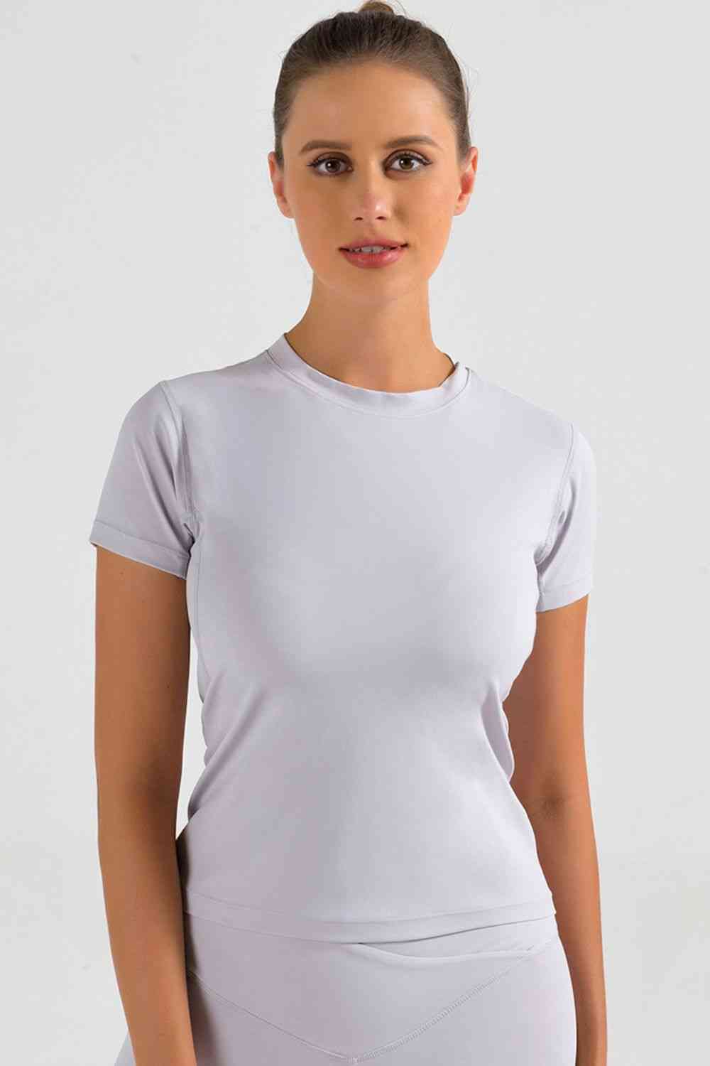 Round Neck Short Sleeve Sports T-Shirt Lavender