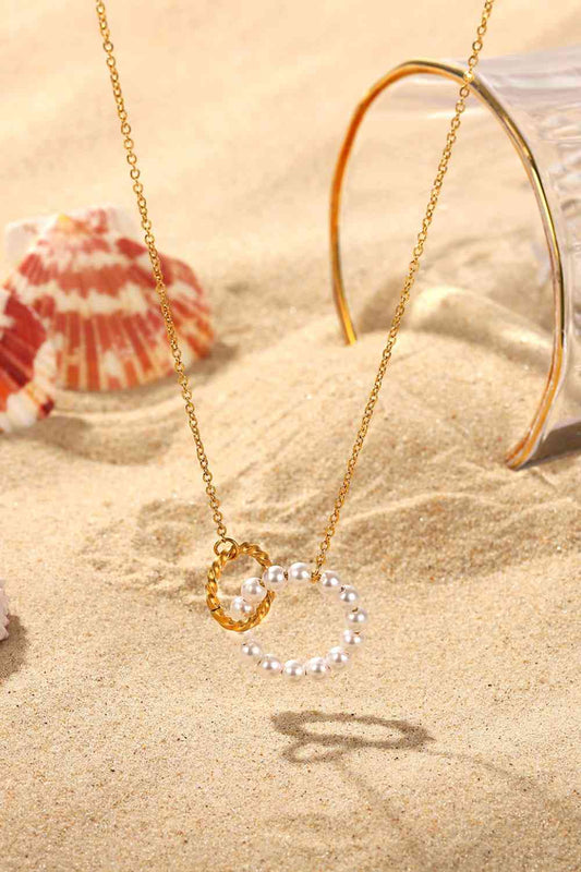 Pearl Hoop Link Pendant Necklace White/Gold One Size