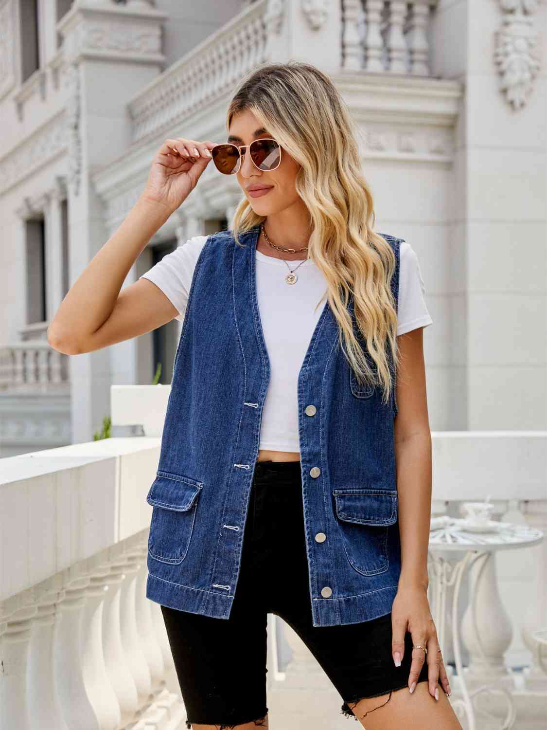 Button Down Denim Vest Medium