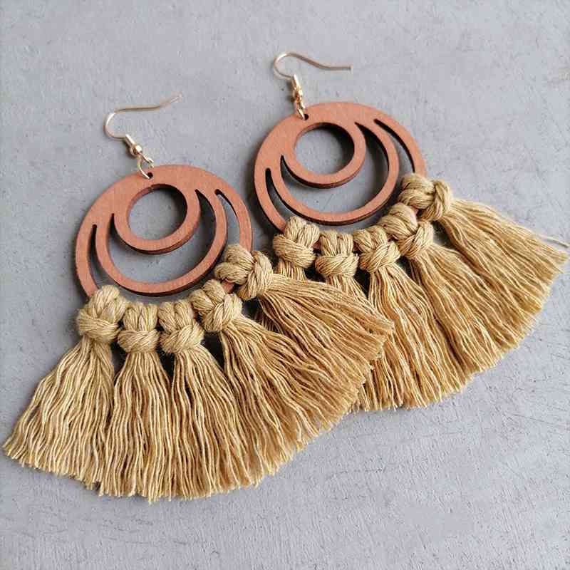 Tassel Detail Geometric Earrings Tan One Size