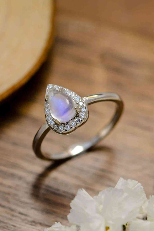 Moonstone Teardrop 925 Sterling Silver Halo Ring Silver