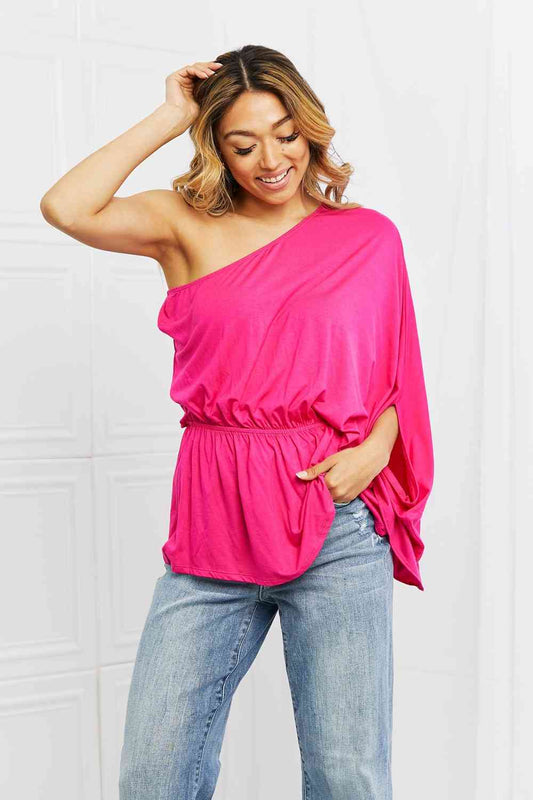 White Birch Forever And Always Full Size One Shoulder Top Hot Pink
