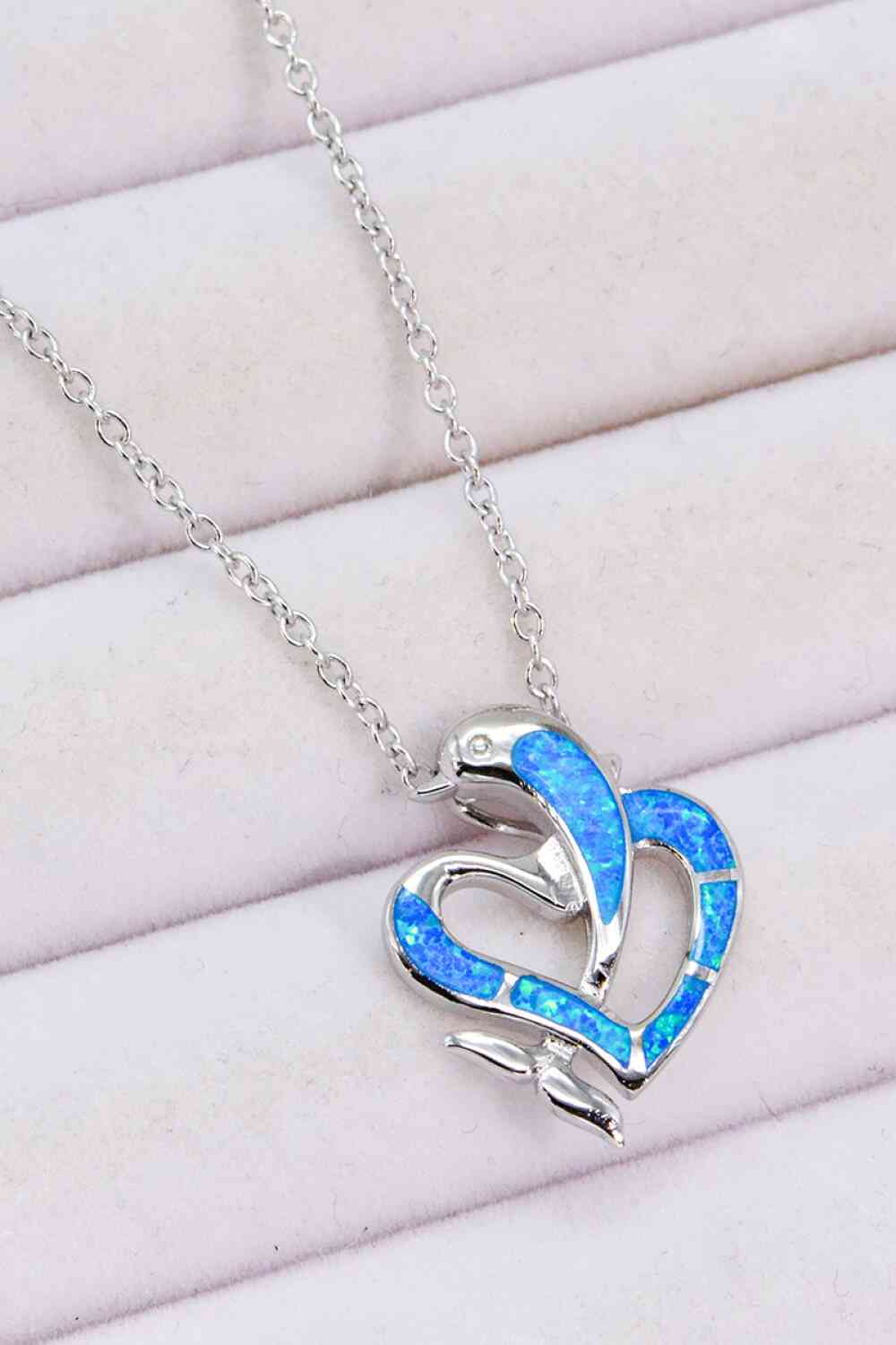 Opal Dolphin Heart Chain-Link Necklace Cobalt Blue One Size