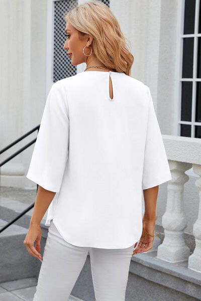 Round Neck Slit Half Sleeve Top