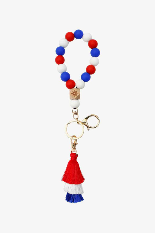 Contrast Tassel Silicone Bead Wristlet Key Chain Multicolor One Size