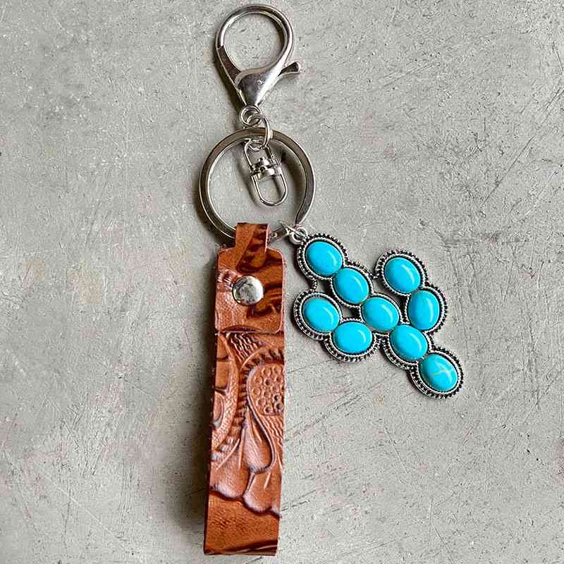 Turquoise Genuine Leather Key Chain Style E One Size