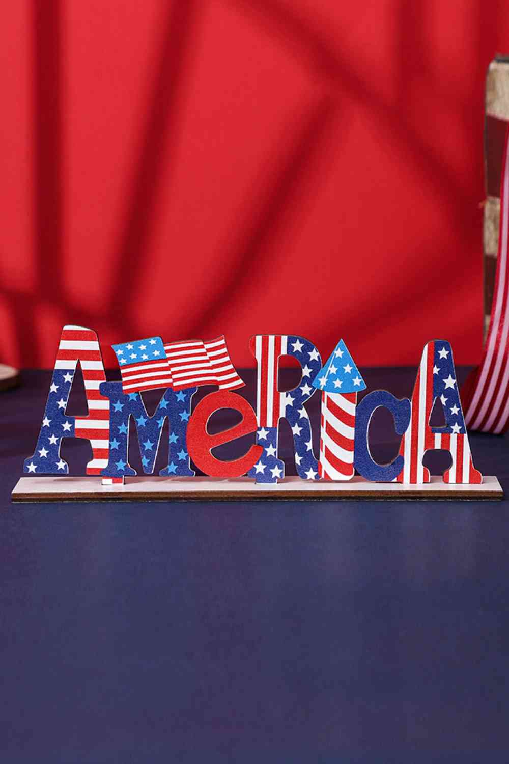 Independence Day Wood Decorative Ornament AMERICA Printed One Size