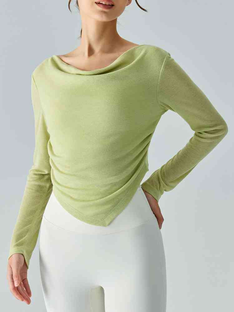 Cowl Neck Long Sleeve Sports Top Lime