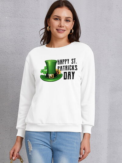 HAPPY ST. PATRICKS DAY Dropped Shoulder Sweatshirt White