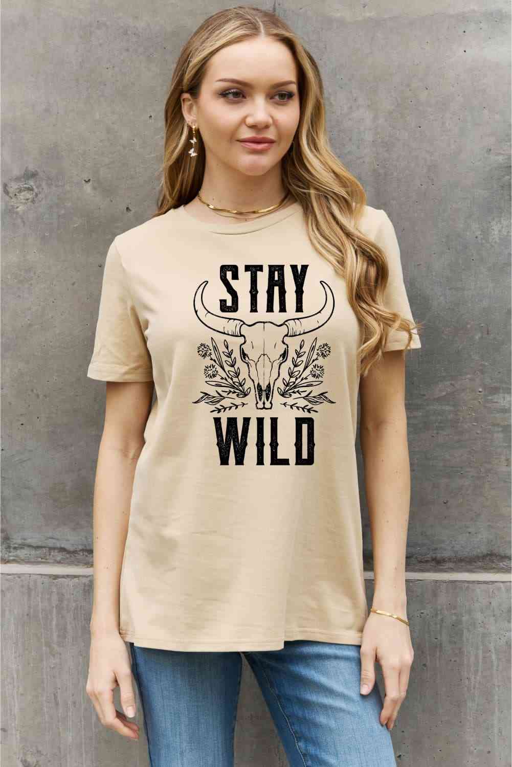 Simply Love Simply Love Full Size STAY WILD Graphic Cotton Tee Taupe