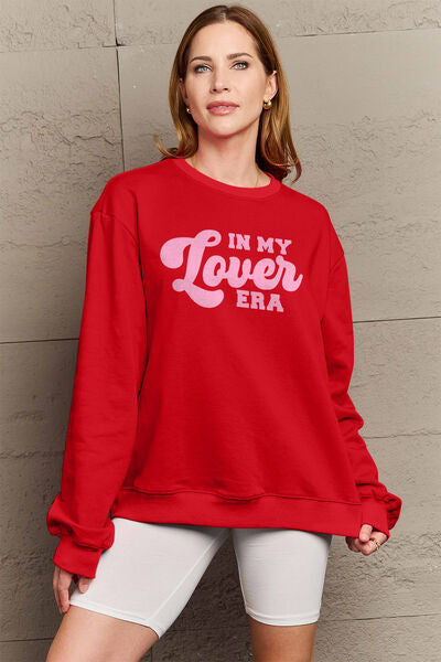 Simply Love Full Size IN MY LOVER ERA Round Neck Sweatshirt Wine