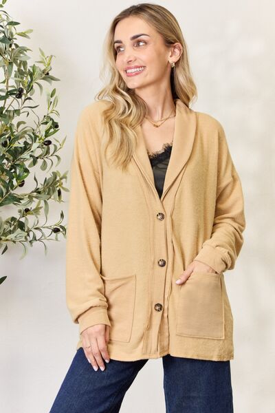 Heimish Full Size Button Up Long Sleeve Cardigan Mustard