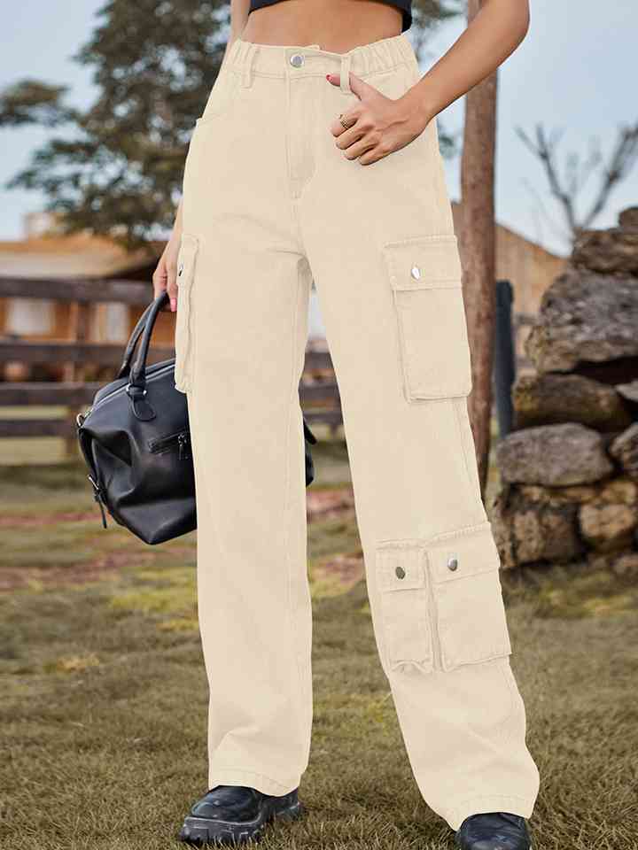 Straight Leg Cargo Jeans Pastel Yellow