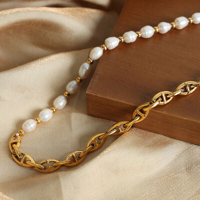 Half Pearl Detail 18K Gold-Plated Necklace