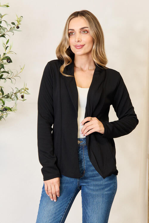 Heimish Full Size Open Front Long Sleeve Blazer Black