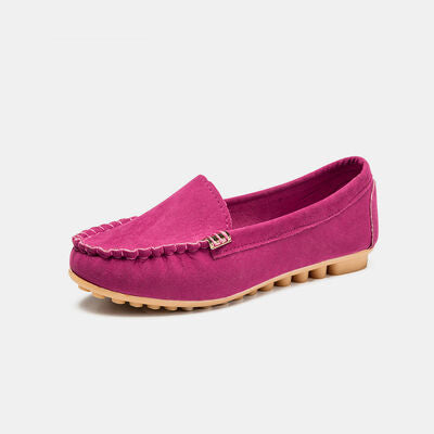 Metal Buckle Soft Round Toe Loafers Deep Rose