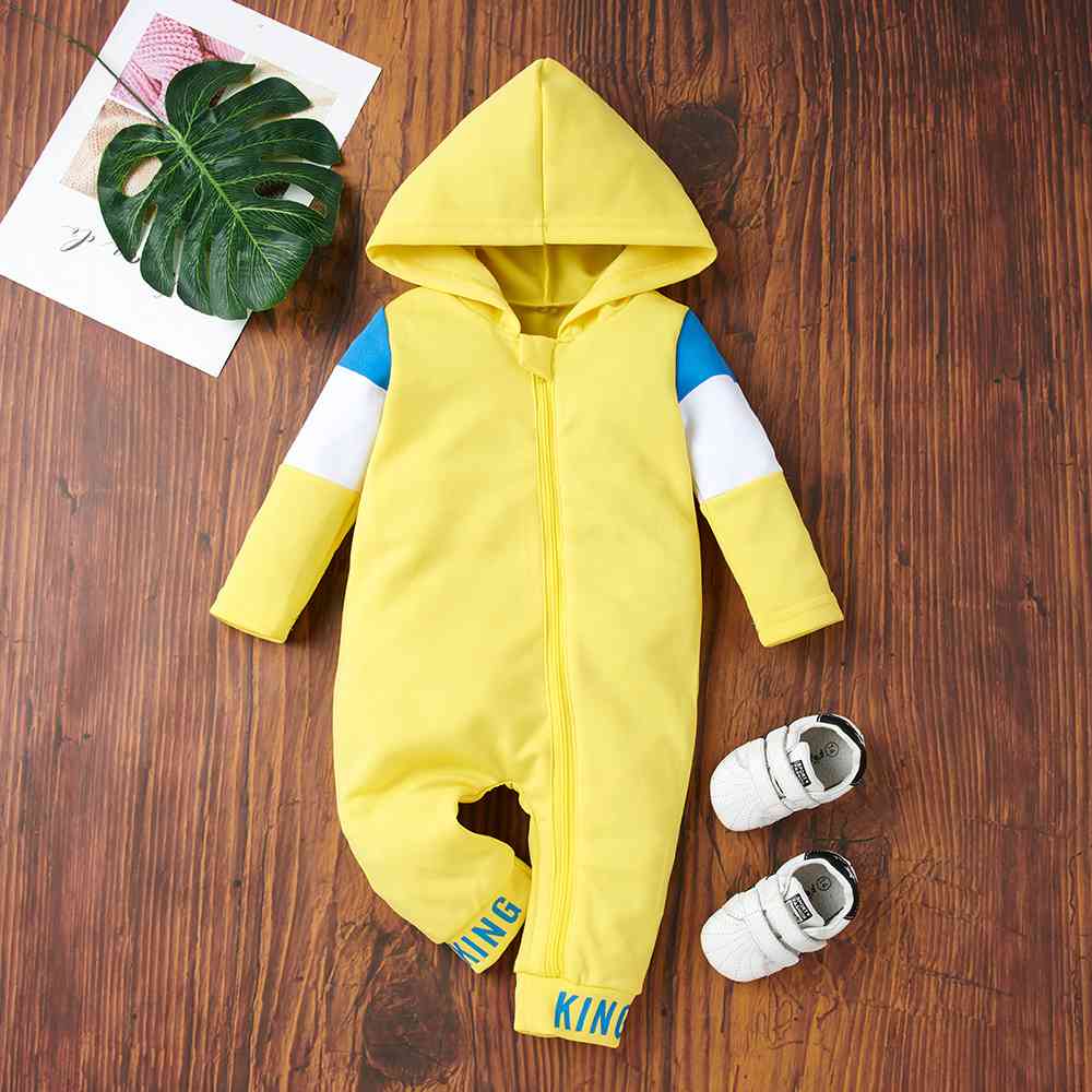 Tricolor Zip-Up Hooded Jumpsuit Banana Yellow