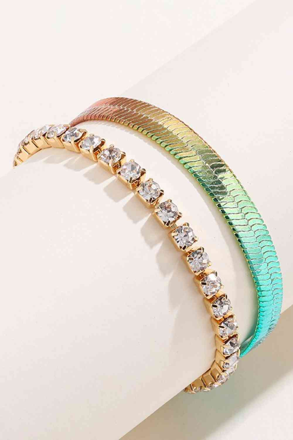 Gradient Herringbone Chain Two-Piece Bracelet Set Gold One Size