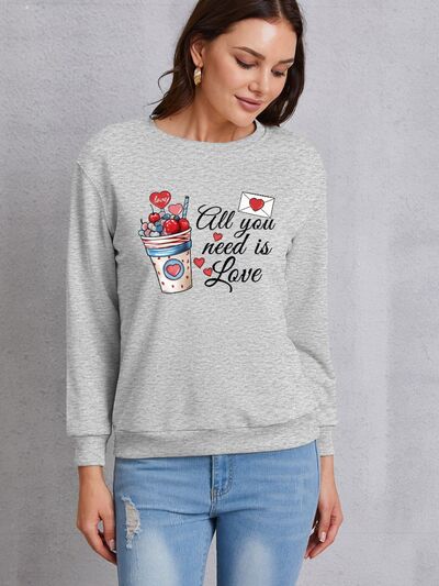 ALL YOU NEED IS LOVE Round Neck Sweatshirt Charcoal