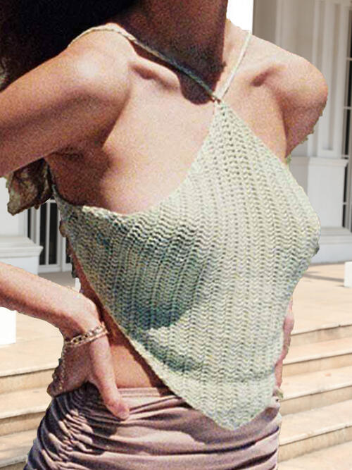 Tie Back Sleeveless Tank Top Light Green