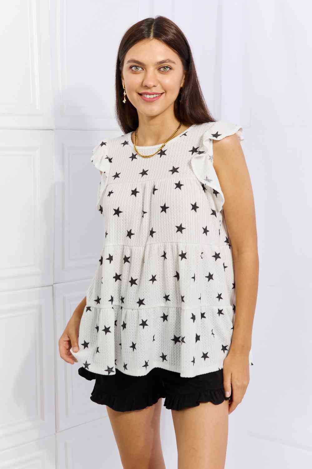 Heimish Shine Bright Full Size Butterfly Sleeve Star Print Top