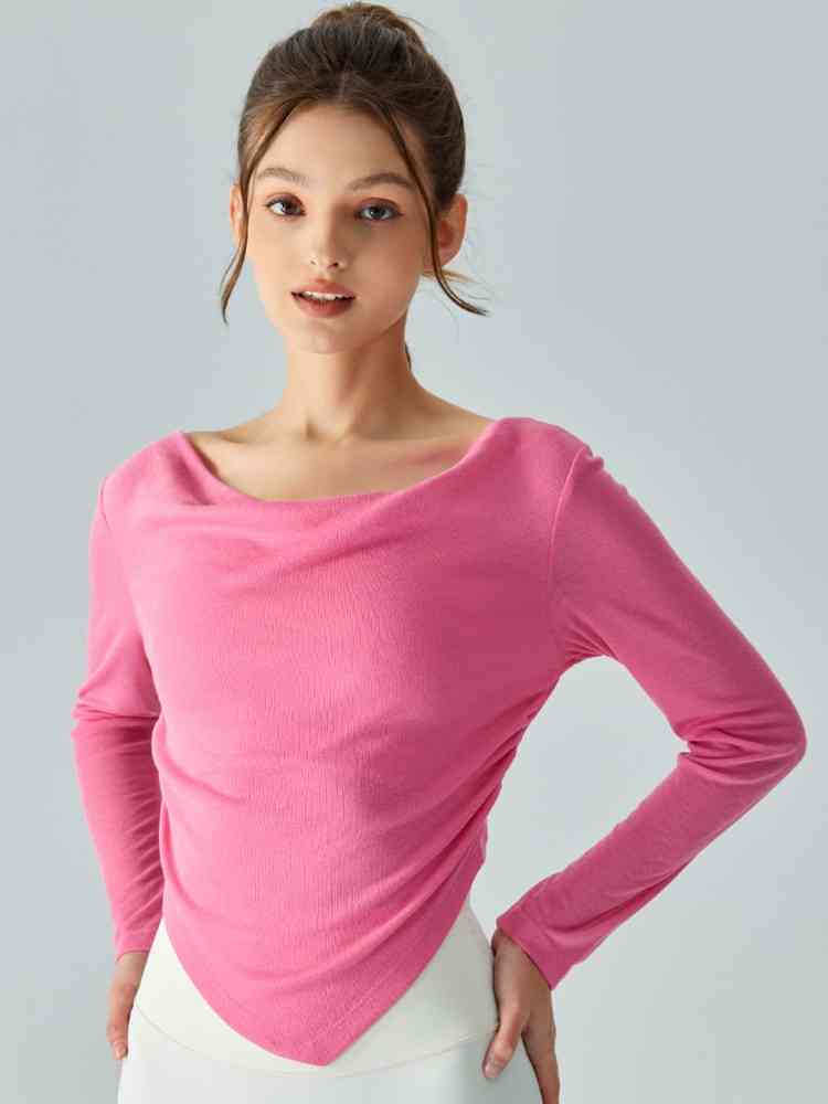 Cowl Neck Long Sleeve Sports Top Carnation Pink
