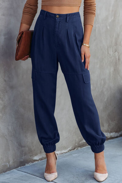 High Waist Cargo Pants Navy