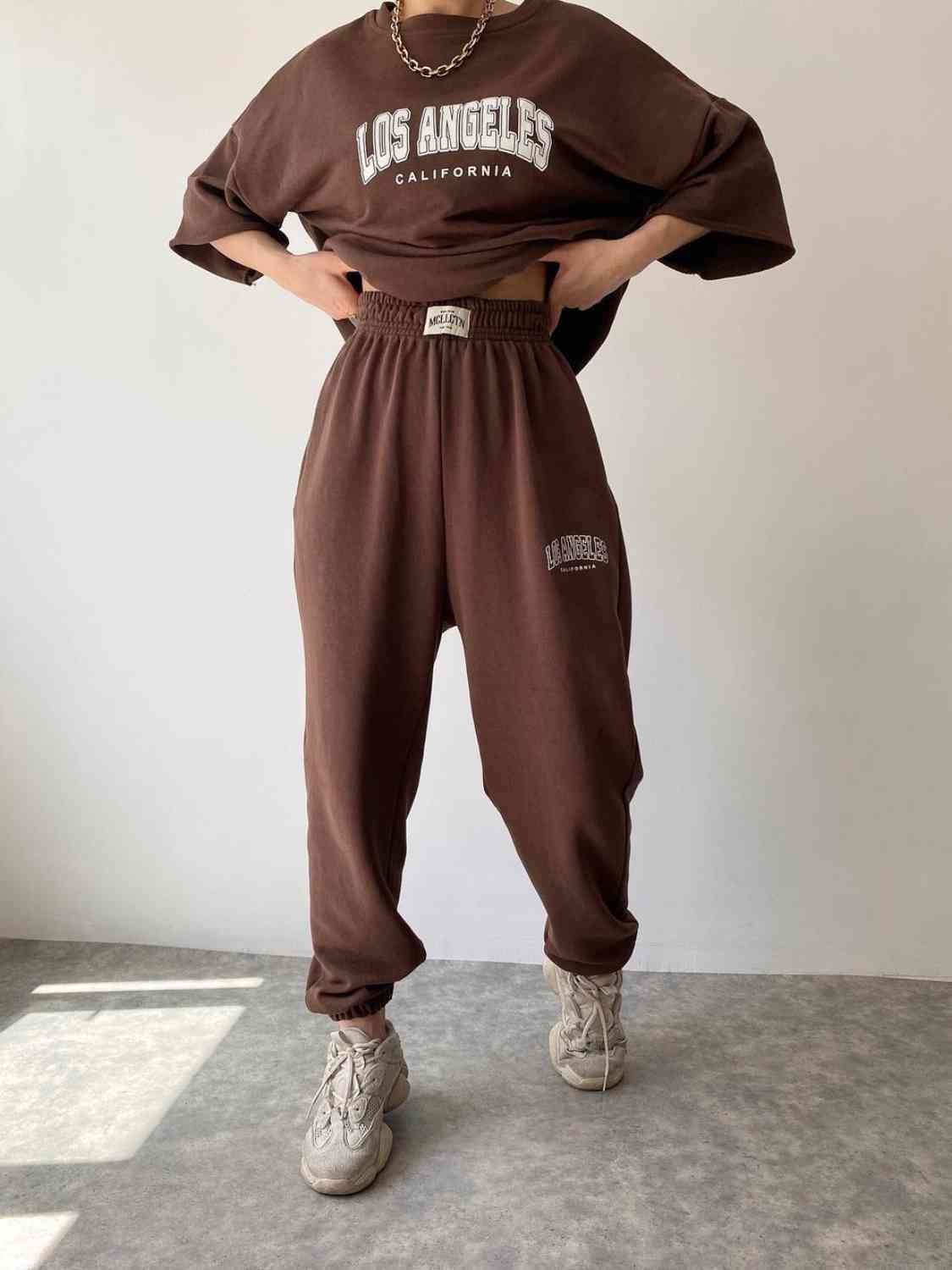 LOS ANGELES CALIFORNIA Graphic Sweatshirt and Sweatpants Set Chestnut