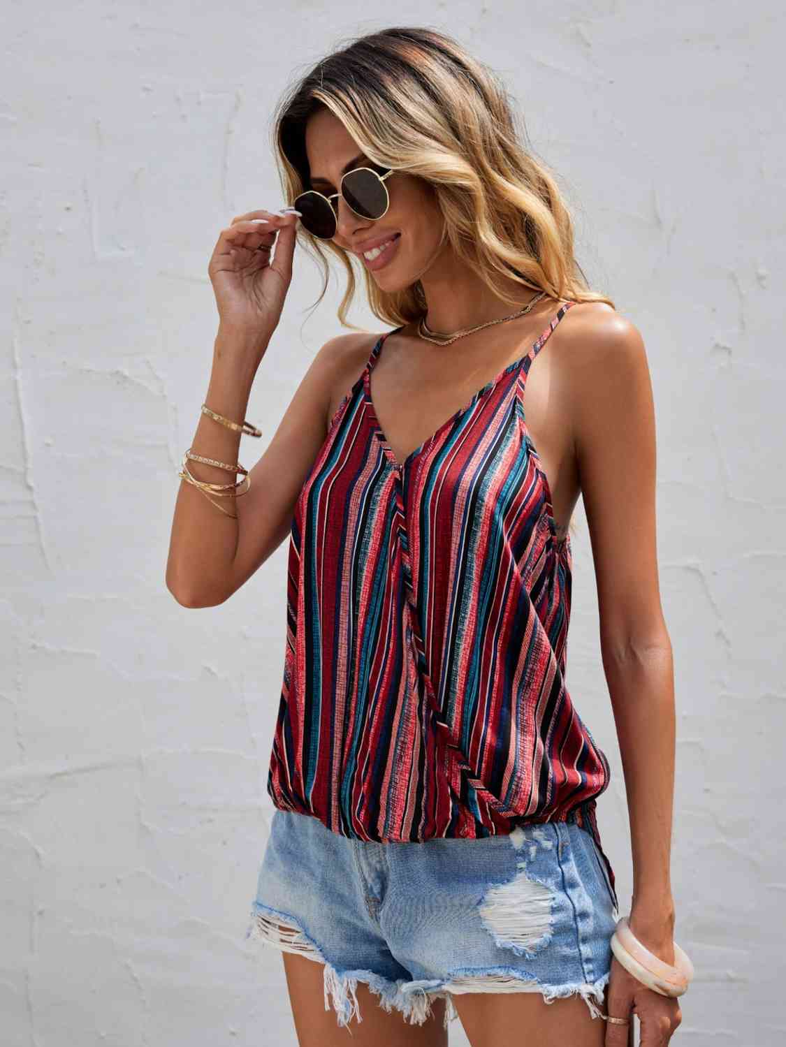 Striped Surplice Neck Cami Multicolor