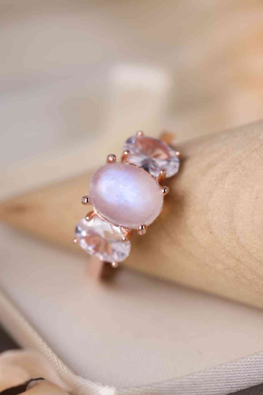 High Quality Natural Moonstone 925 Sterling Silver Three Stone Ring Rose Gold