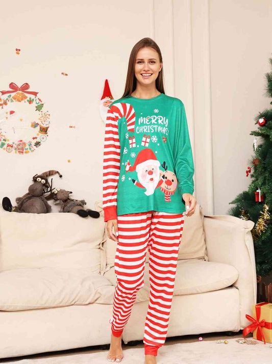 Full Size MERRY CHRISTMAS Top and Pants Set Mid Green