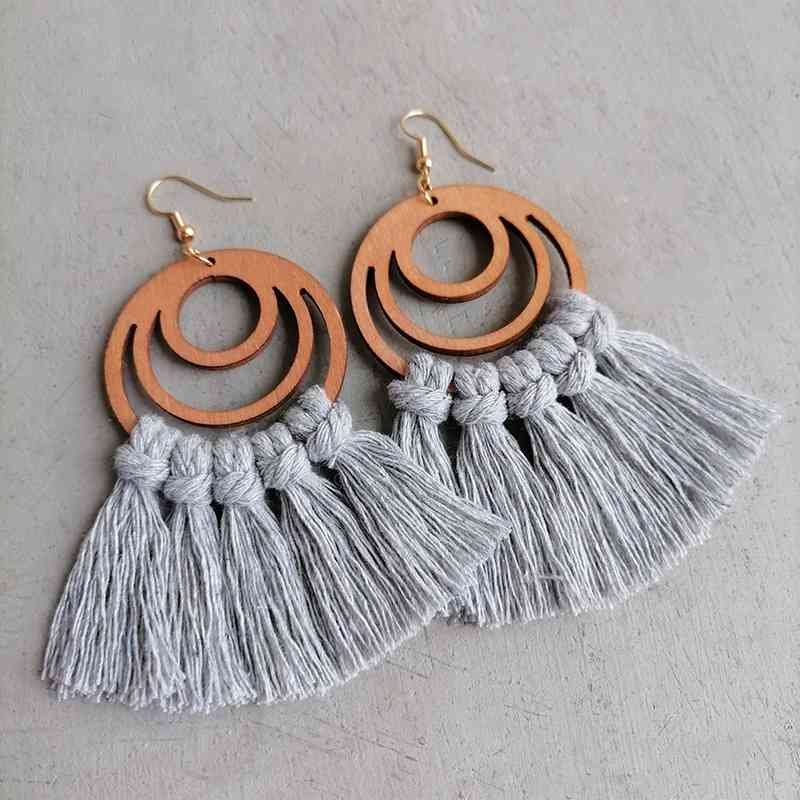 Tassel Detail Geometric Earrings Light Gray One Size