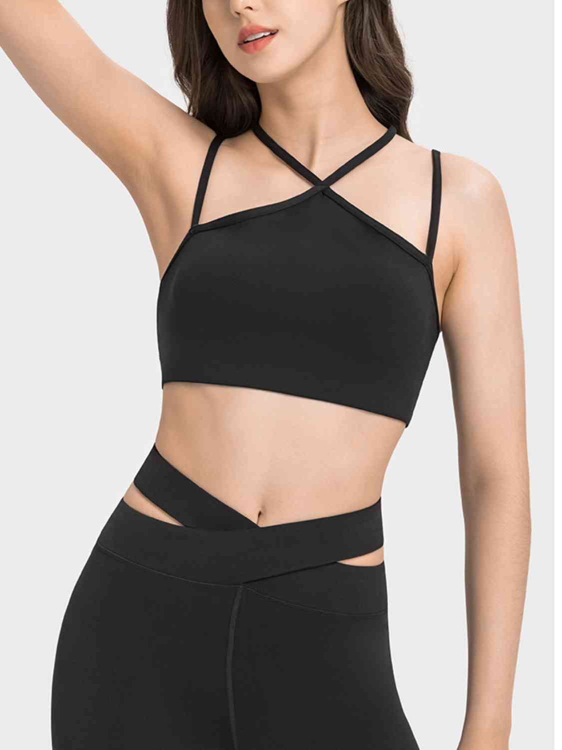 Double-Strap Cropped Sports Cami Black