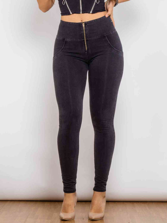 Full Size Zip-Up Skinny Jeans Black