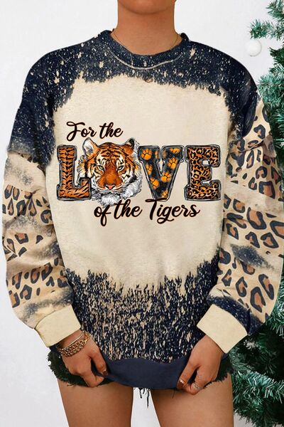 FOR THE LOVE OF THE TIGERS Leopard Round Neck Sweatshirt Black