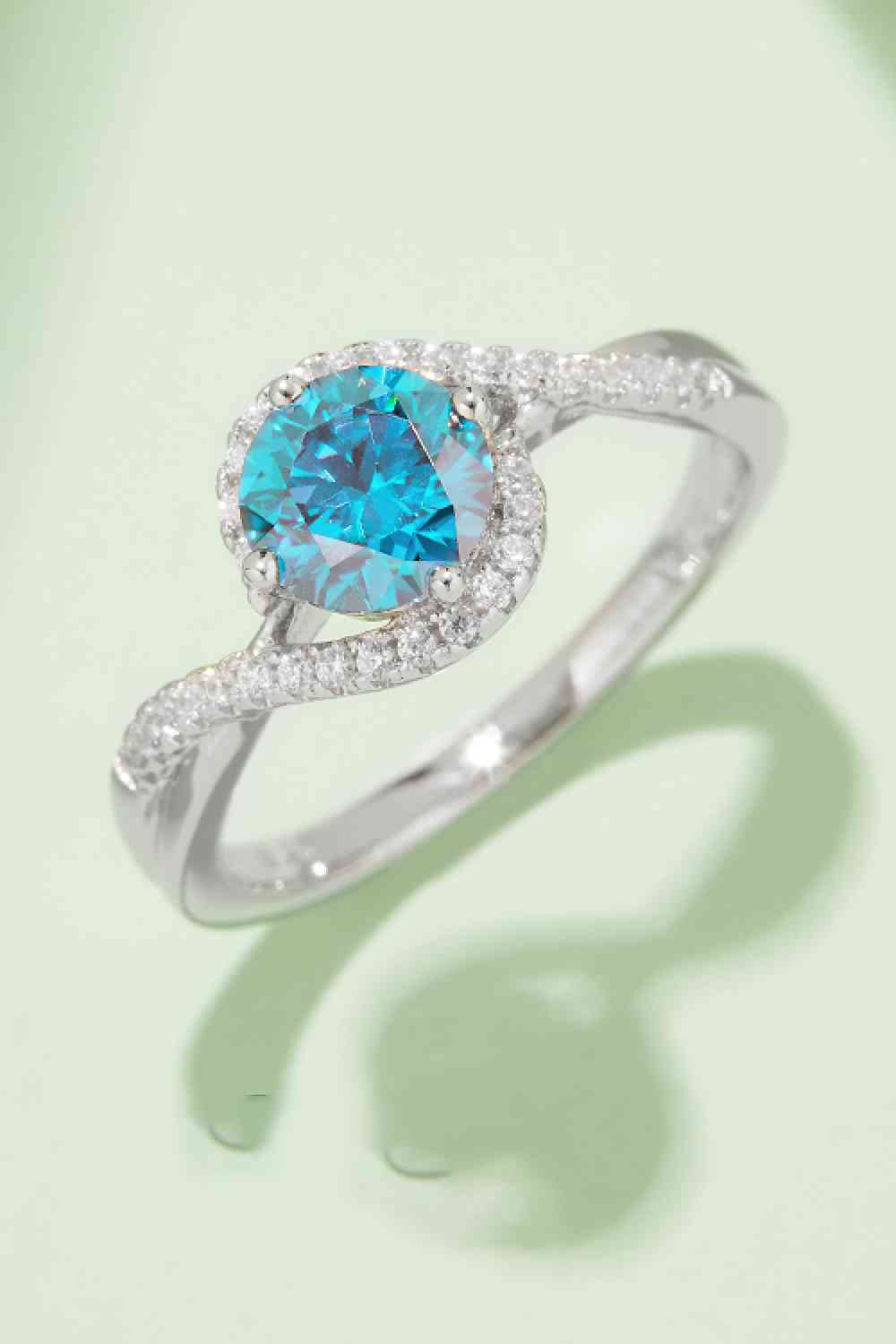 1 Carat Moissanite Contrast 925 Sterling Silver Ring Sky Blue