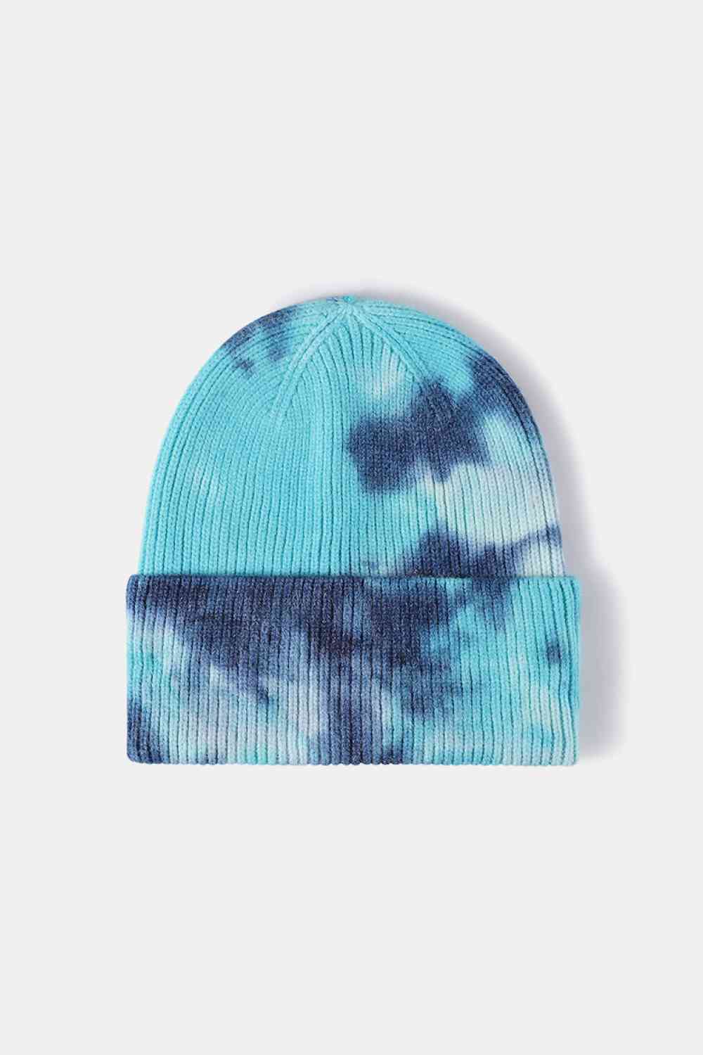 Tie-Dye Cuffed Rib-Knit Beanie Hat Sky Blue One Size