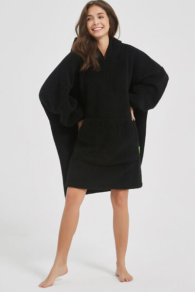 Lantern Sleeve Oversized Hooded Fuzzy Lounge Dress