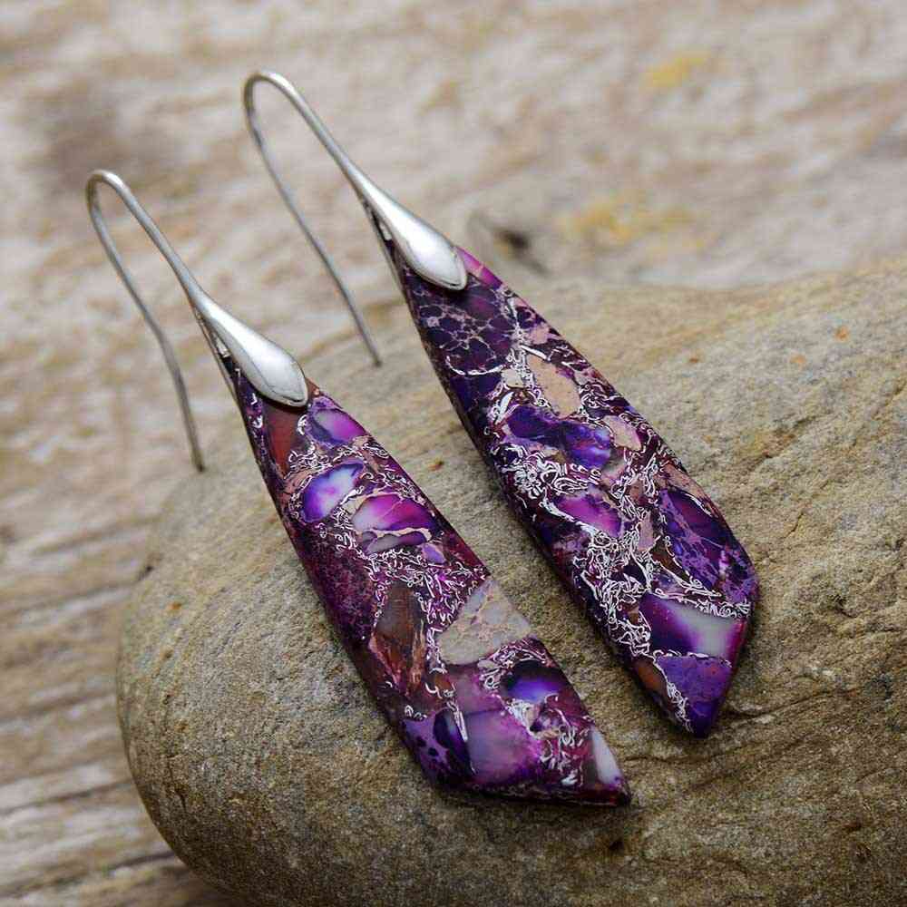 Gold-Plated Copper Dangle Earrings Purple/Silver One Size
