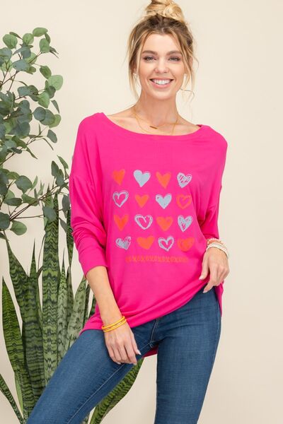 Celeste Full Size Heart Graphic Long Sleeve T-Shirt FUCHSIA